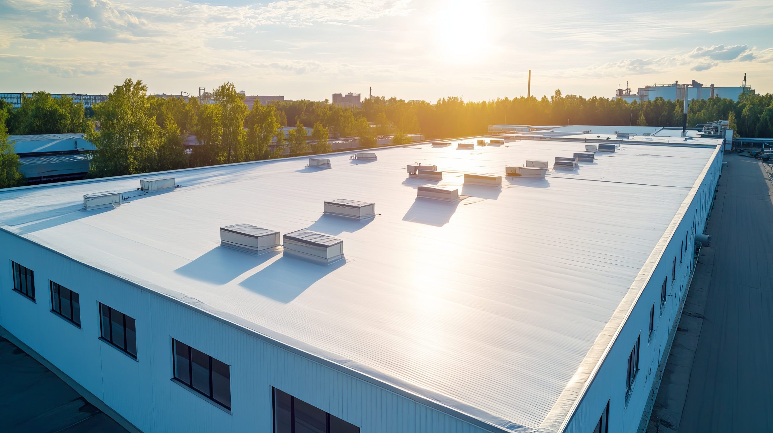 Photo of the outside of a building with insulated metal panels on the exterior.