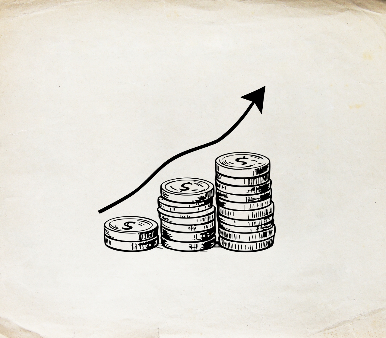 Image of 3 stacks of coins. Each stack gradually increases as an arrow on top points upwards to emphasize them increasing.